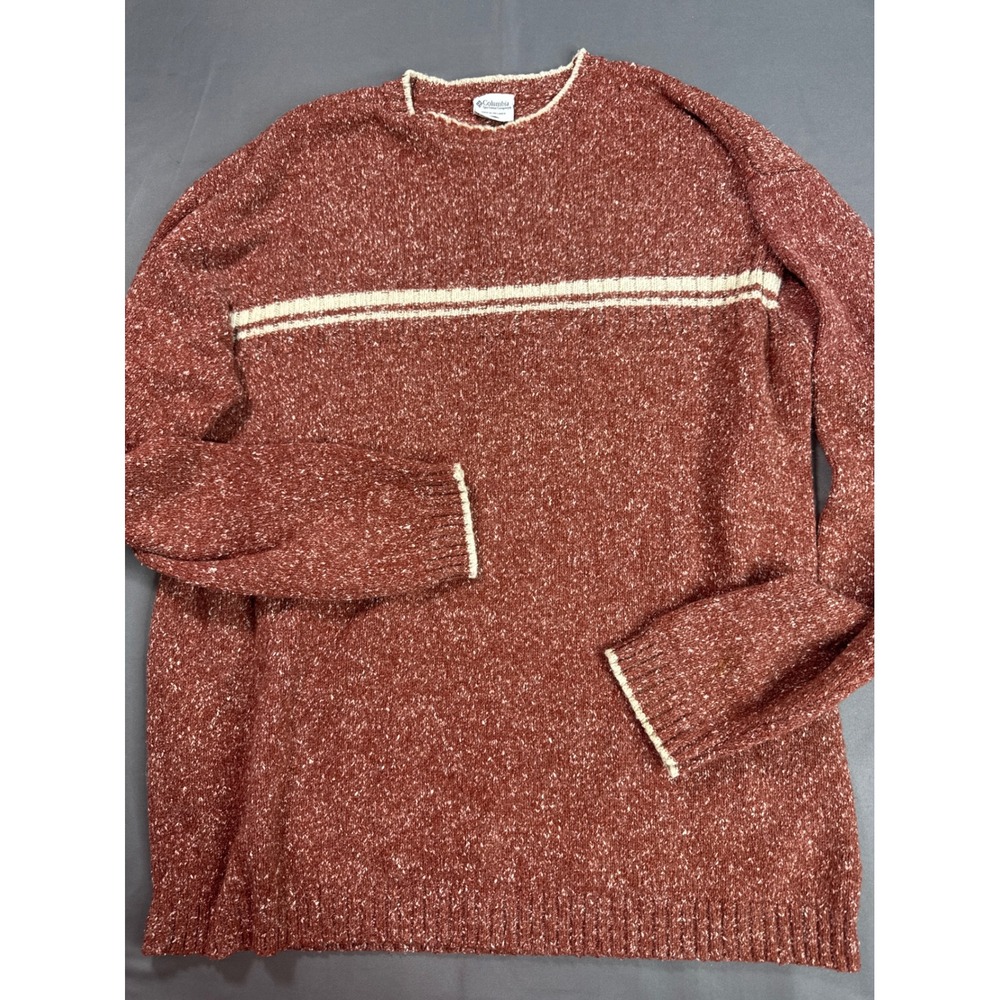 Columbia Sportswear Men's XL Wool Blend Crewneck Sweater Brick Red Chest Stripe